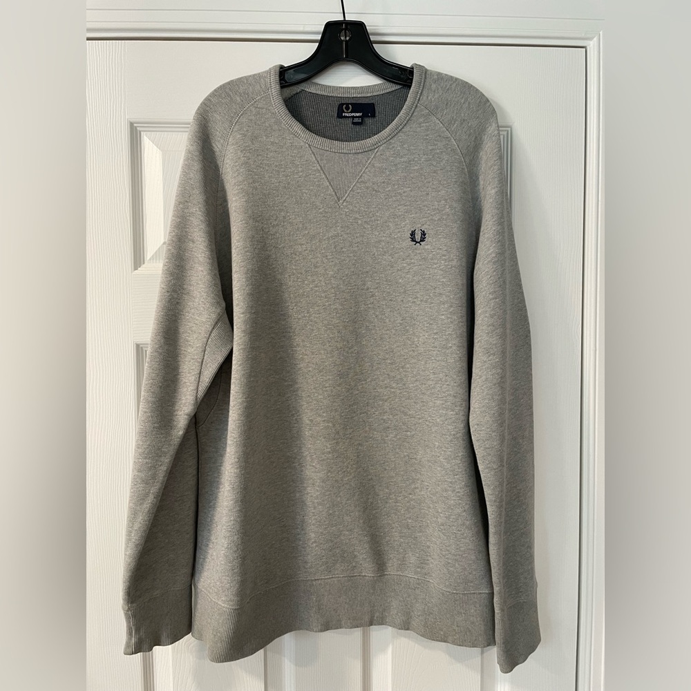 Fred Perry Classic Crewneck Jumper Sweater Light Gray Large - Picture 2 of 3